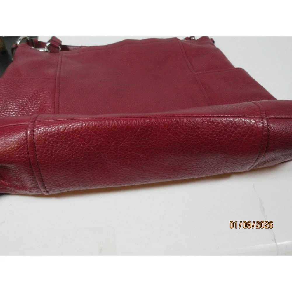 Coach Pebble Leather Shoulder Bag Crimson Red Convertible Strap Hobo Purse